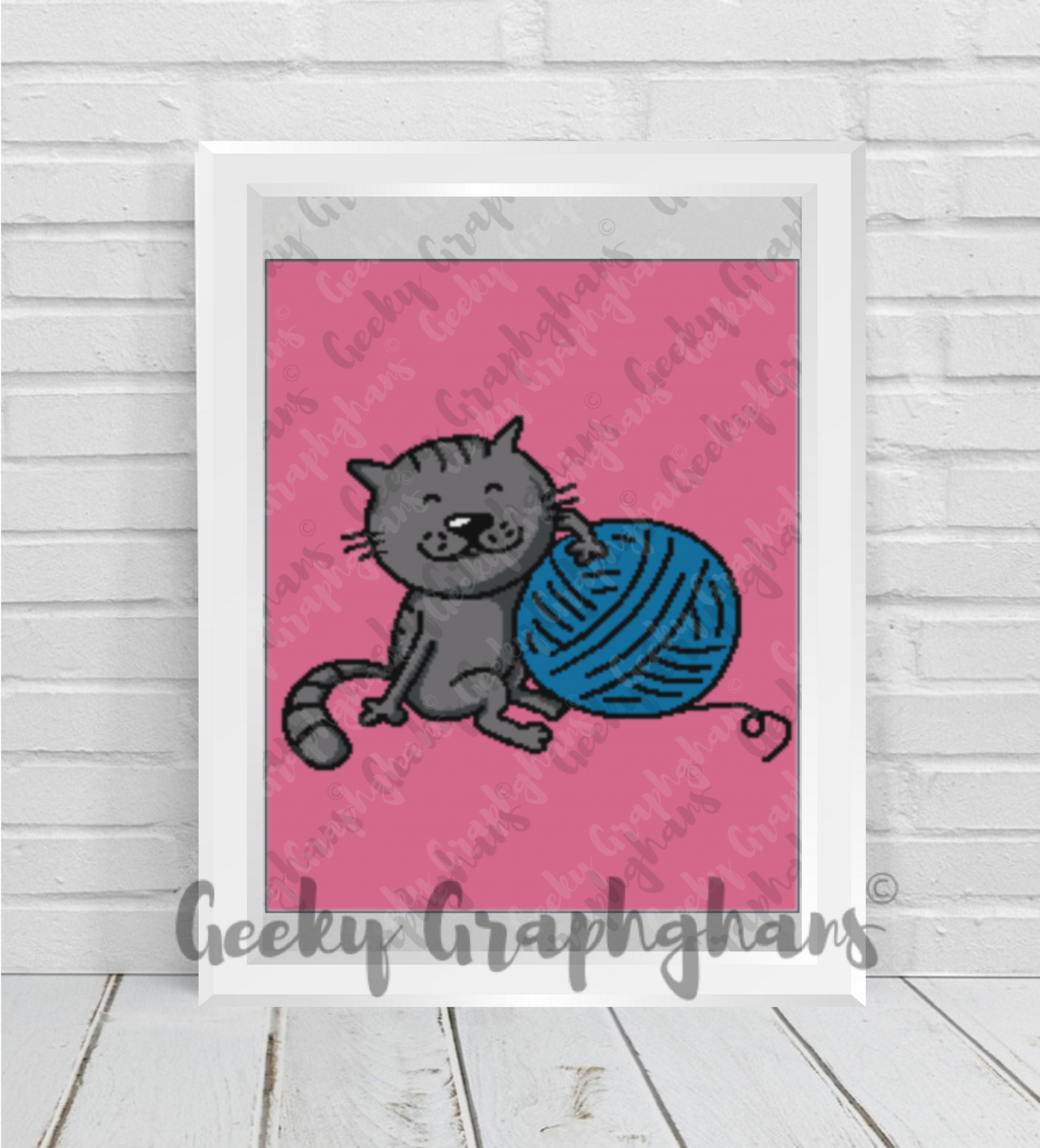 Cartoon cat with yarn crochet graphghan pattern