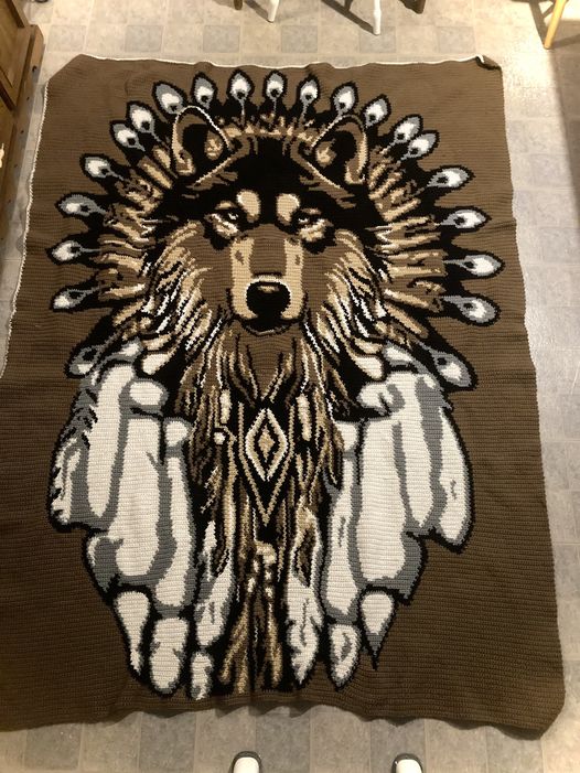 Native american wolf online blanket